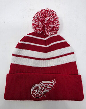 Labatt Blue Detroit Red Wings NHL Pom Knit Beanie Hat Red White One Size